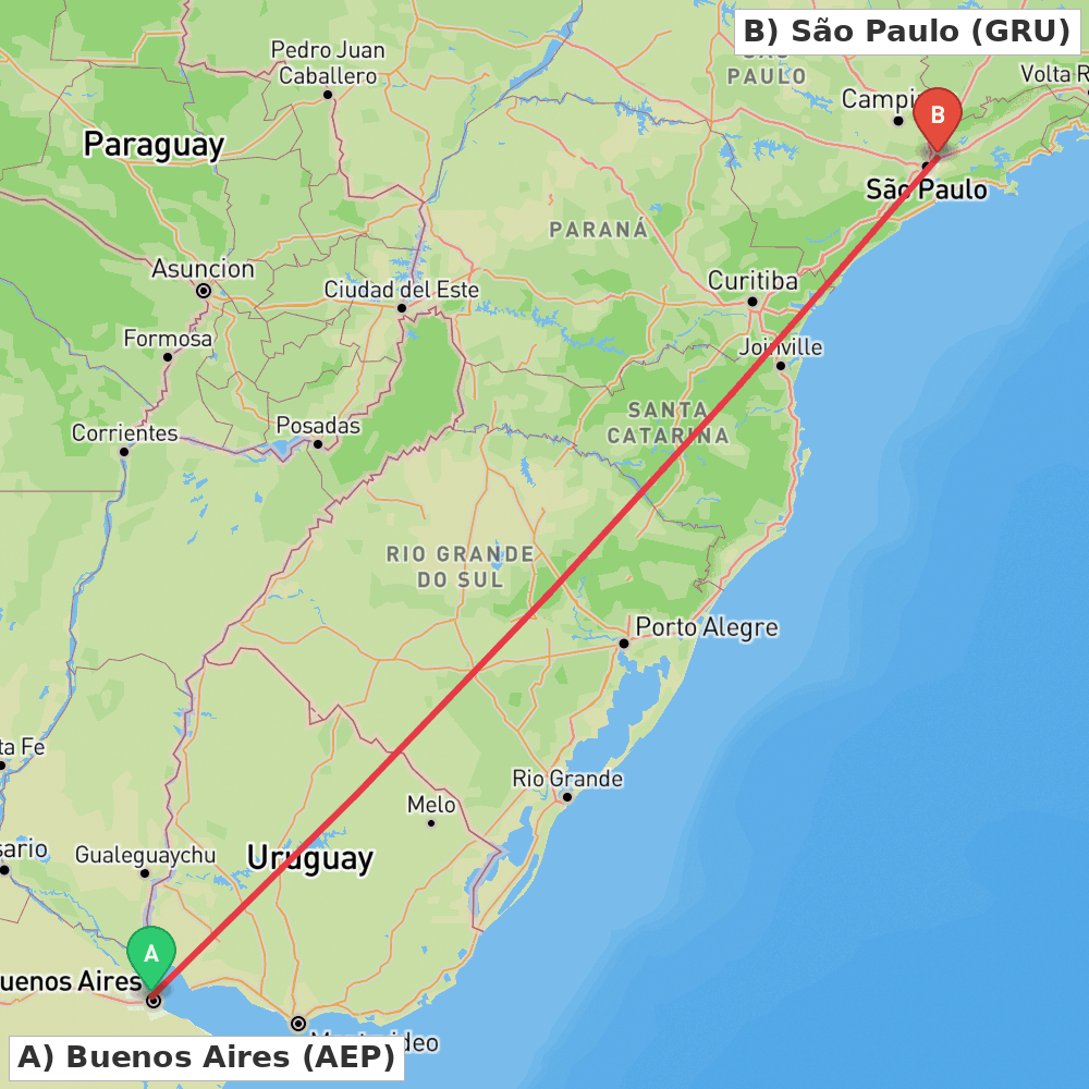 Flight route map from Buenos Aires to São Paulo