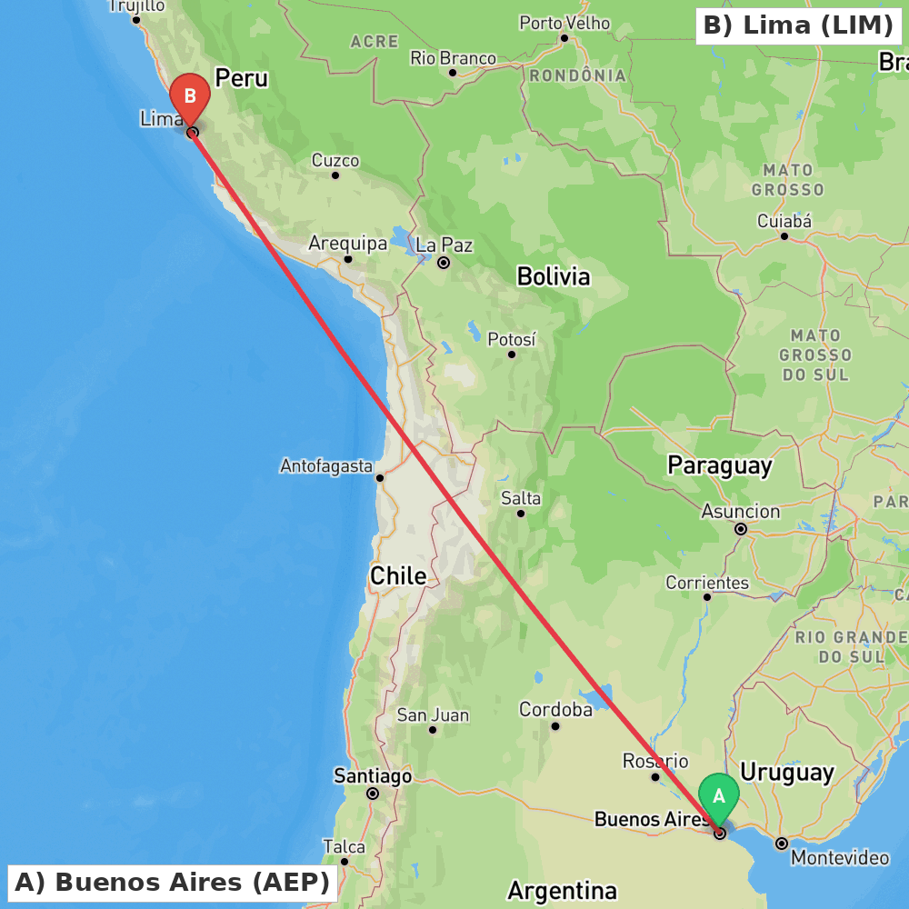 Flight route map from Buenos Aires to Lima