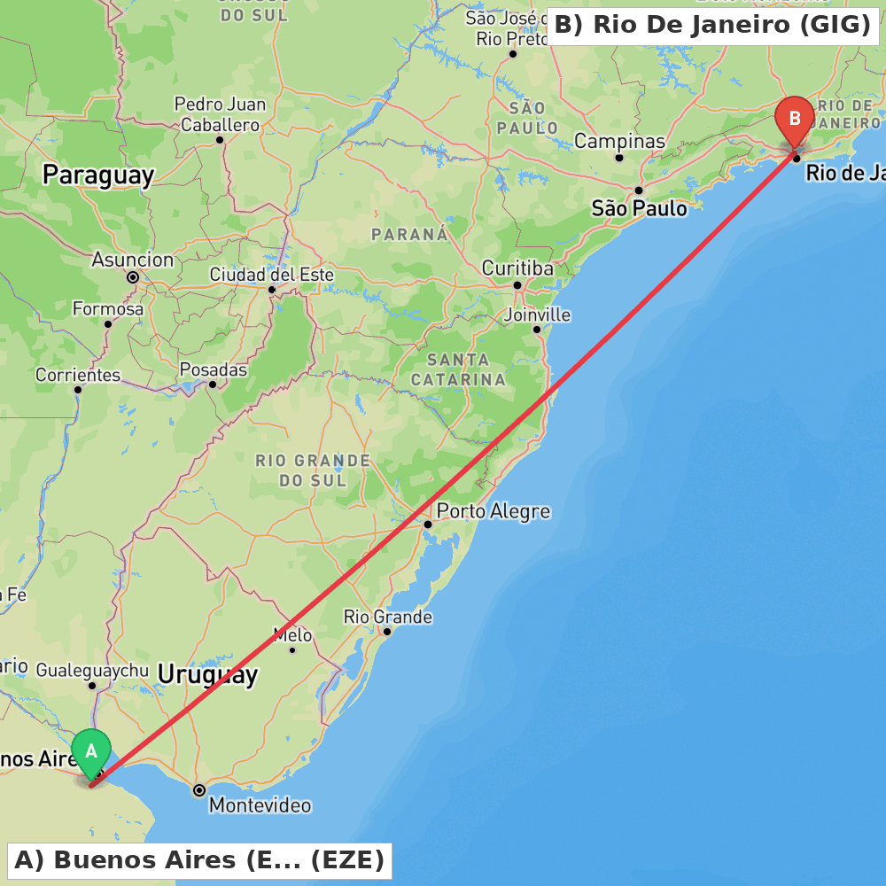 Flight route map from Buenos Aires (Ezeiza) to Rio De Janeiro