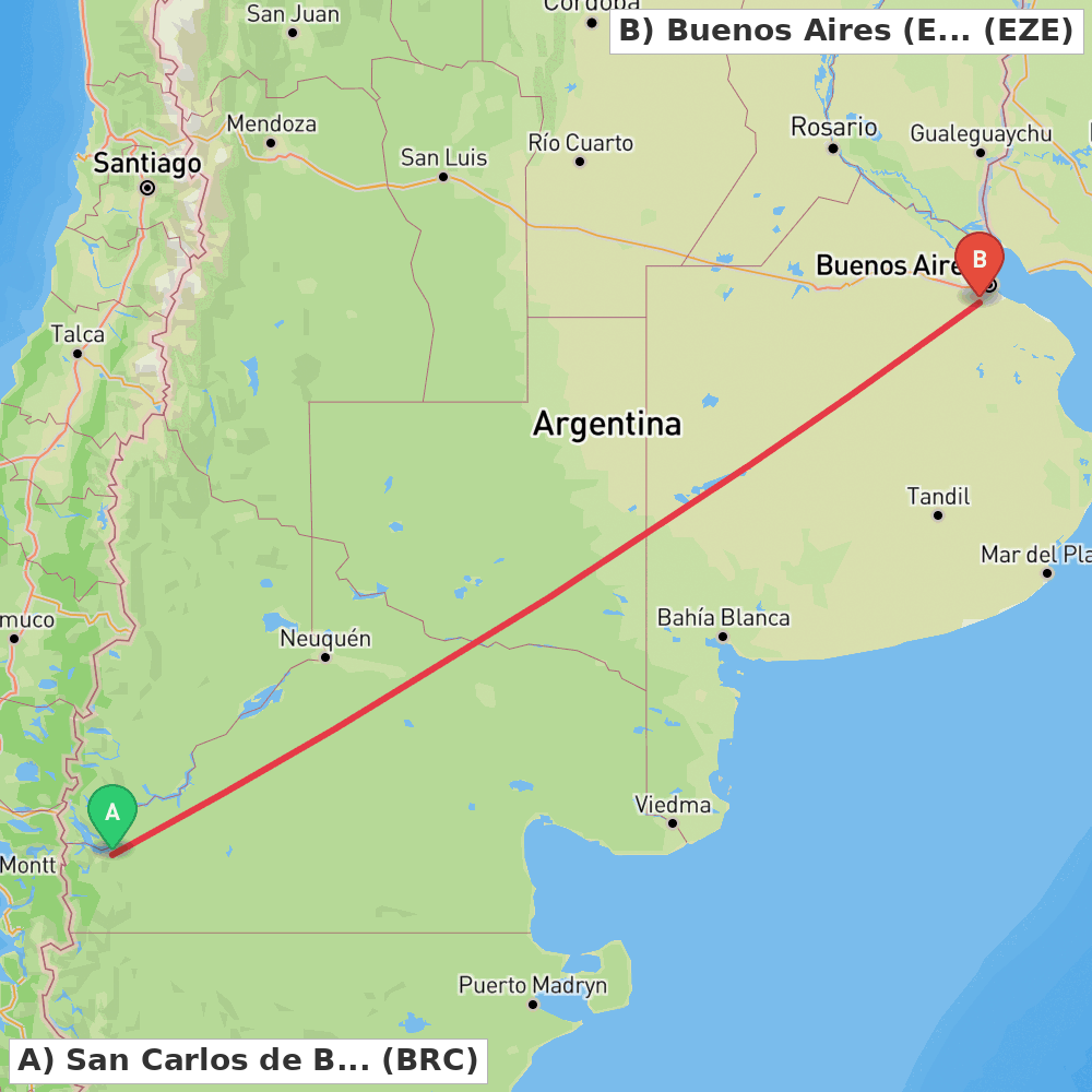 Flight route map from San Carlos de Bariloche to Buenos Aires (Ezeiza)