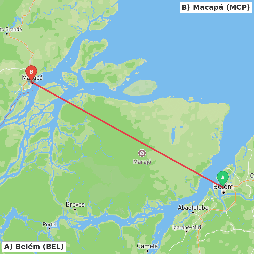 Flight route map from Belém to Macapá