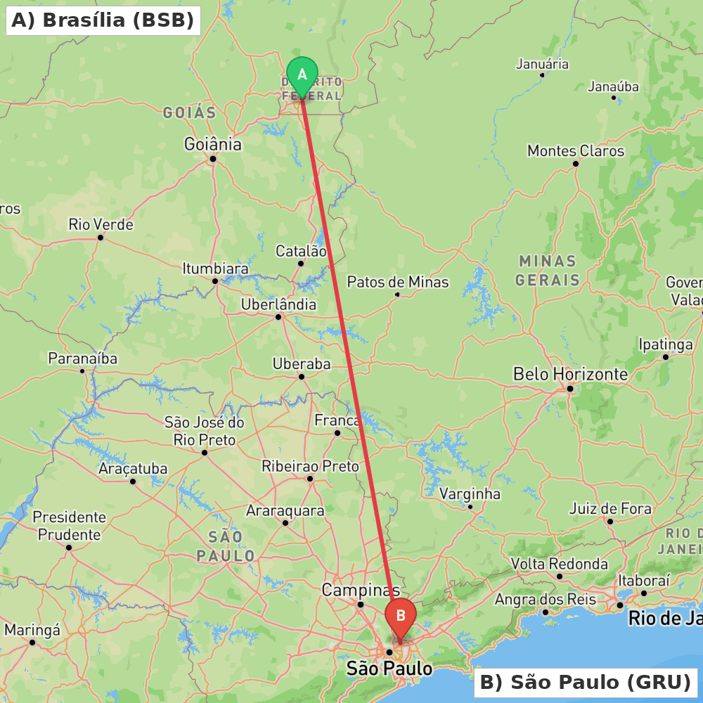 Flight route map from Brasília to São Paulo