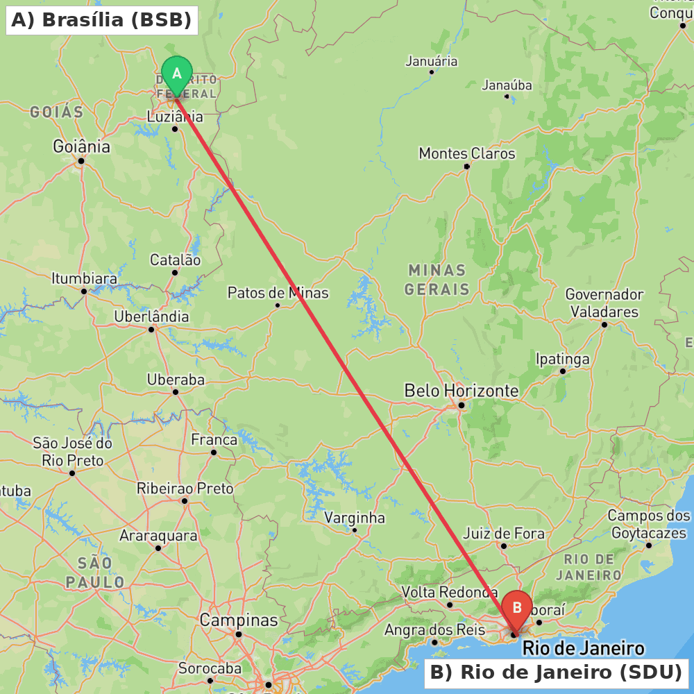 Flight route map from Brasília to Rio de Janeiro