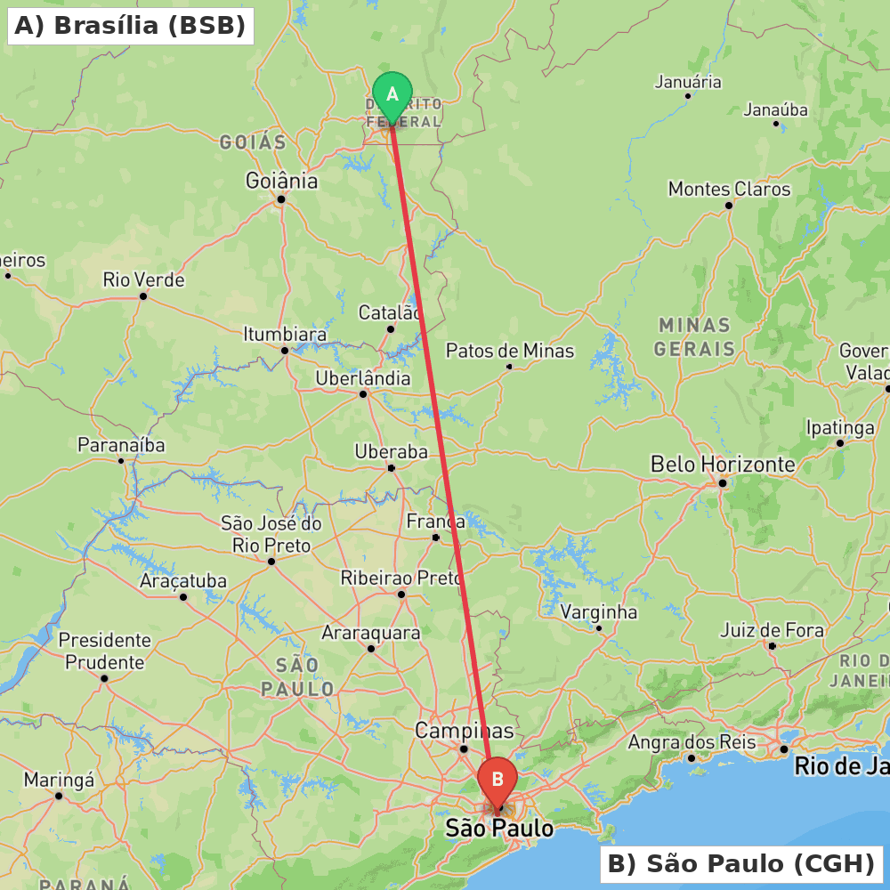 Flight route map from Brasília to São Paulo