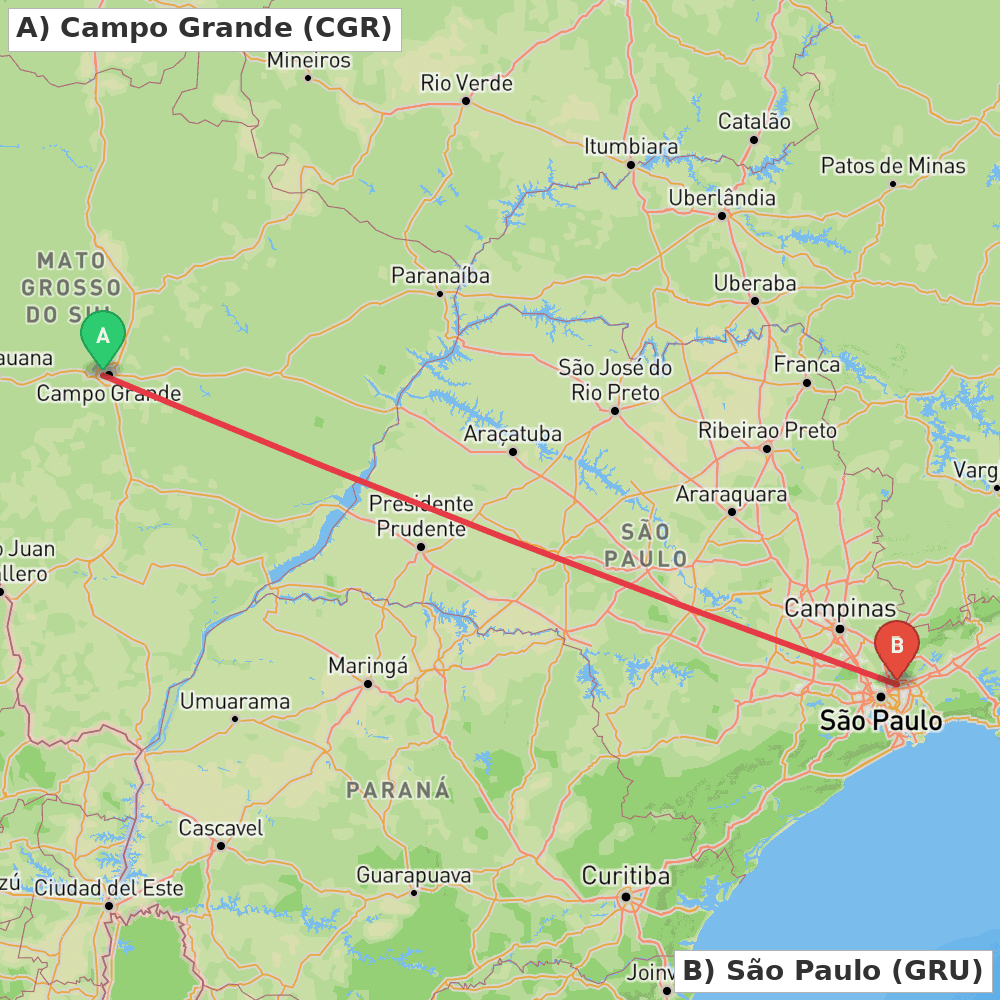 Flight route map from Campo Grande to São Paulo