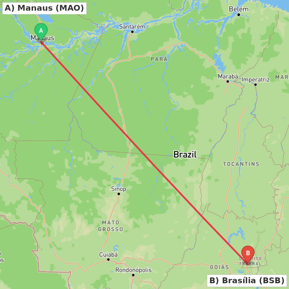 Flight route map from Manaus to Brasília