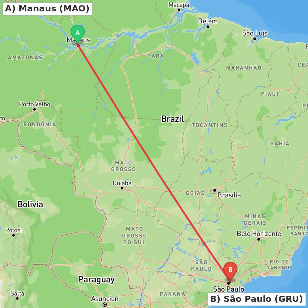 Flight route map from Manaus to São Paulo