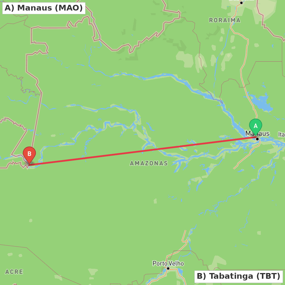 Flight route map from Manaus to Tabatinga