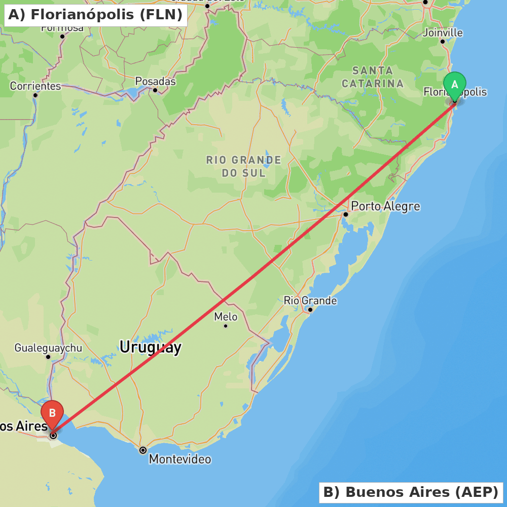Flight route map from Florianópolis to Buenos Aires