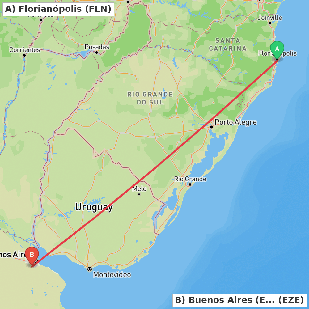 Flight route map from Florianópolis to Buenos Aires (Ezeiza)