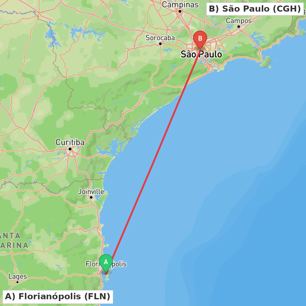 Flight route map from Florianópolis to São Paulo