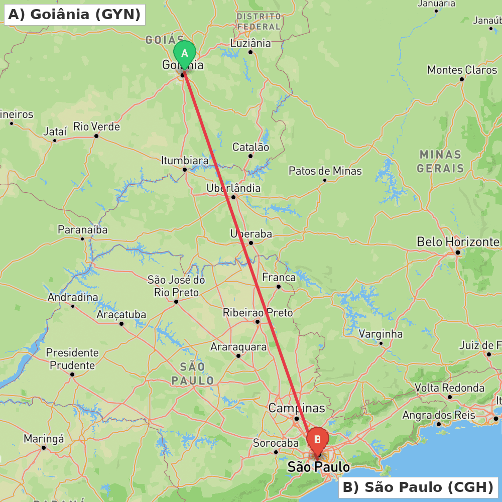 Flight route map from Goiânia to São Paulo