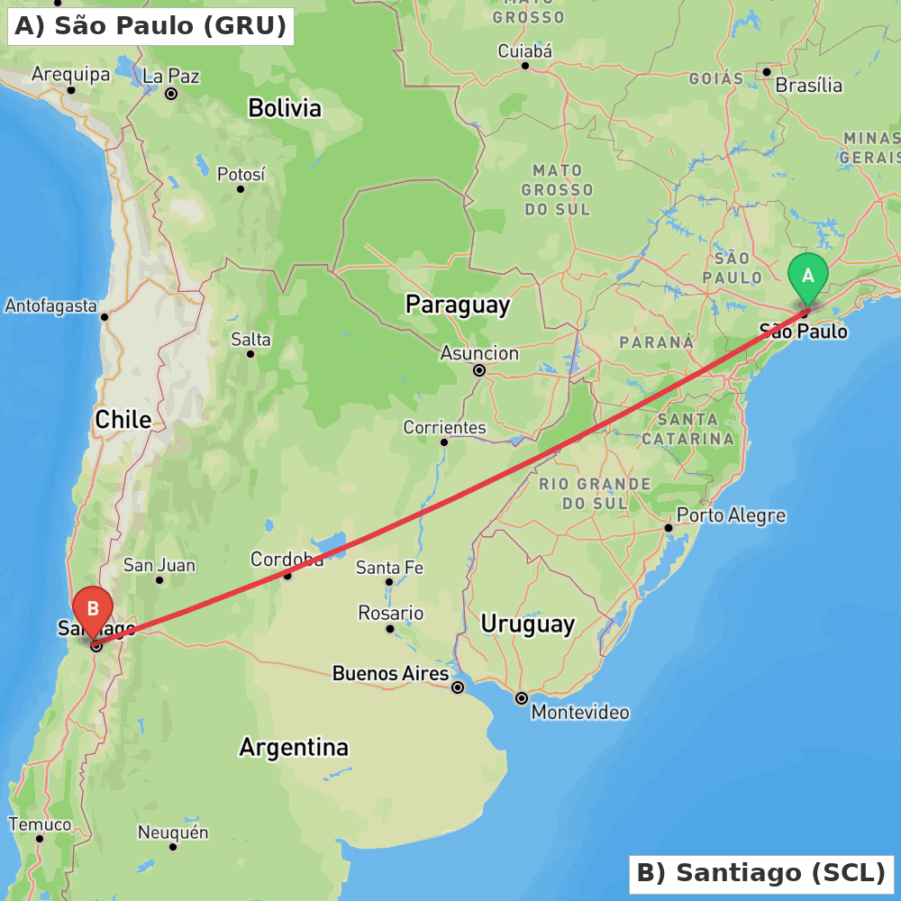 Flight route map from São Paulo to Santiago