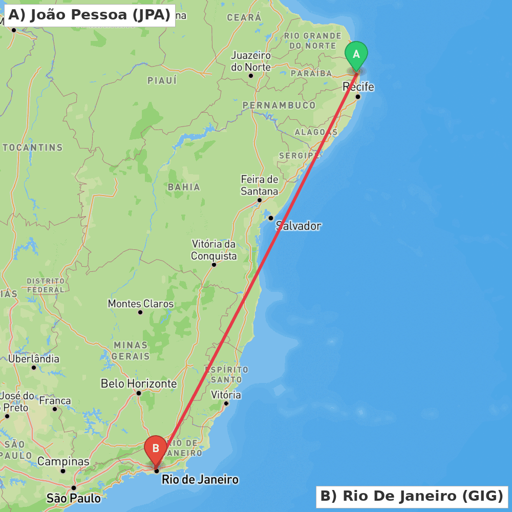 Flight route map from João Pessoa to Rio De Janeiro