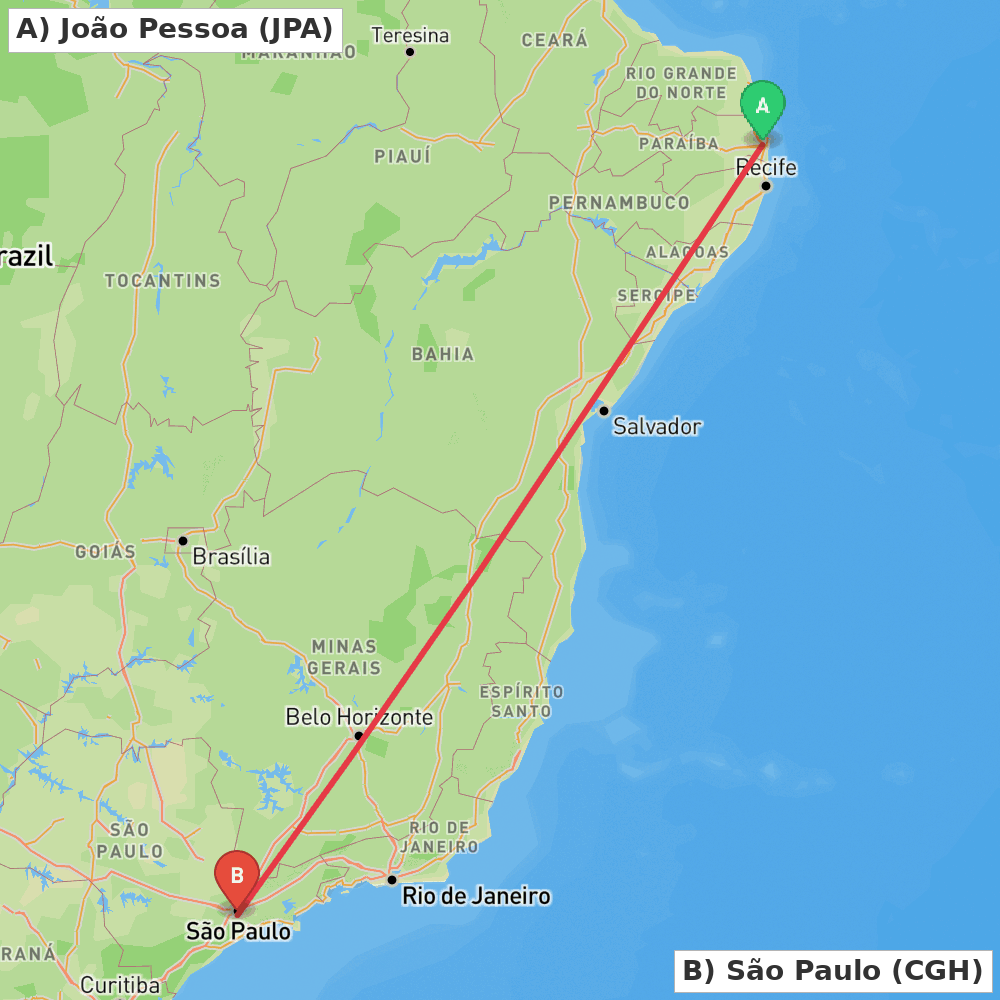 Flight route map from João Pessoa to São Paulo