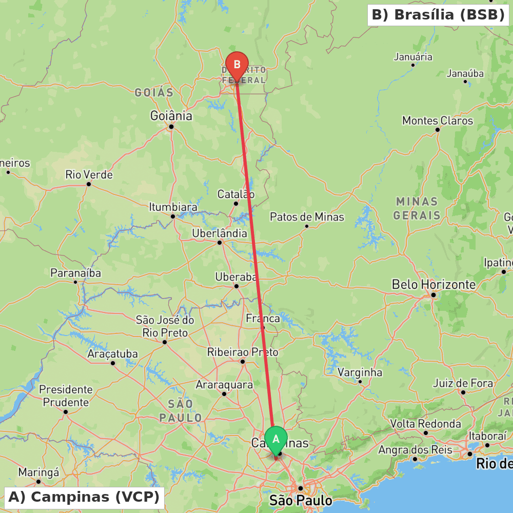 Flight route map from Campinas to Brasília