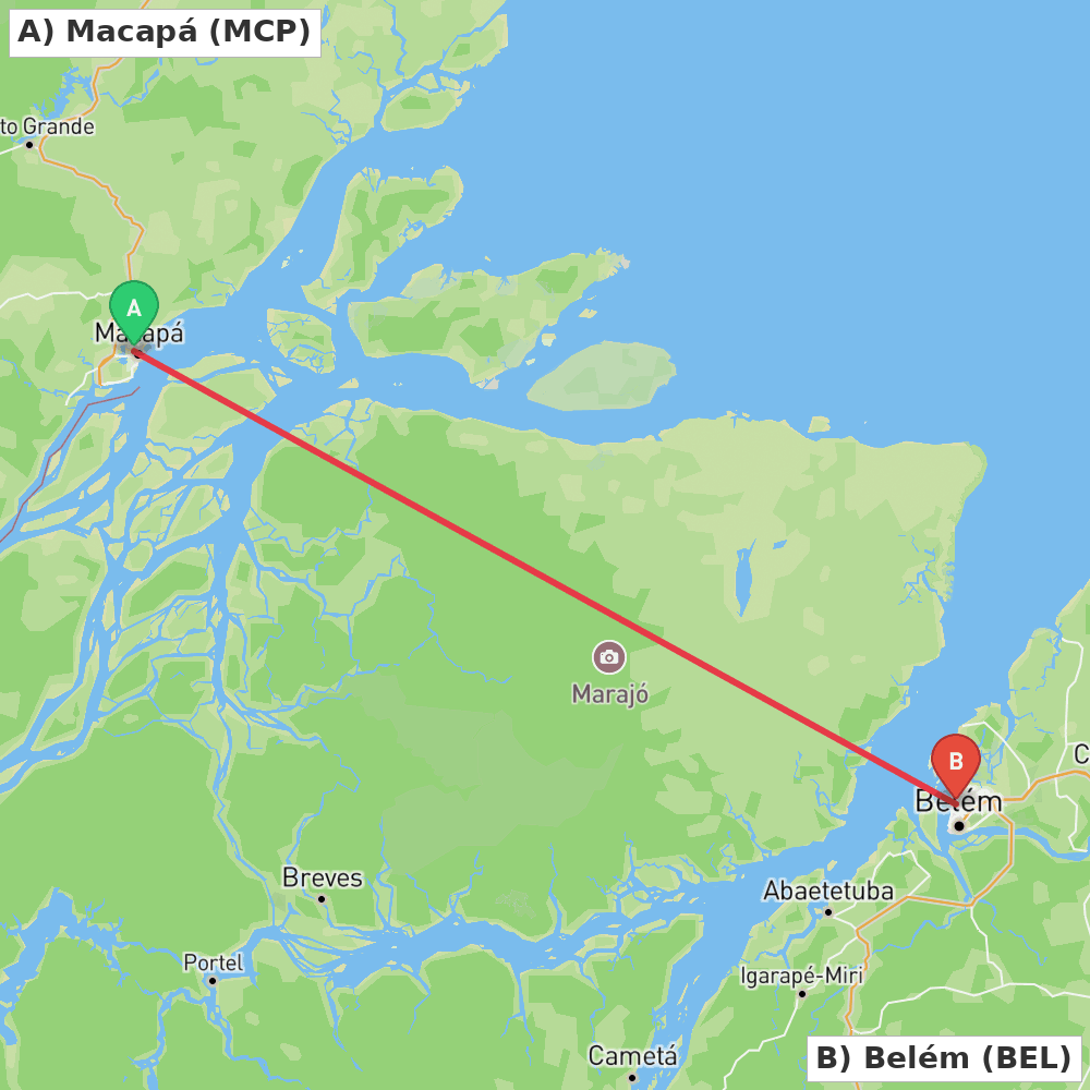 Flight route map from Macapá to Belém