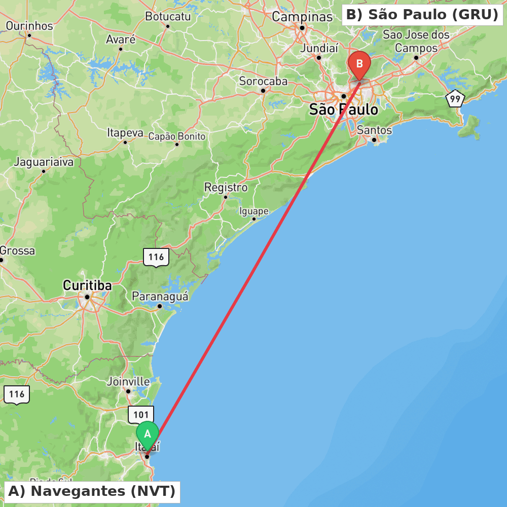 Flight route map from Navegantes to São Paulo