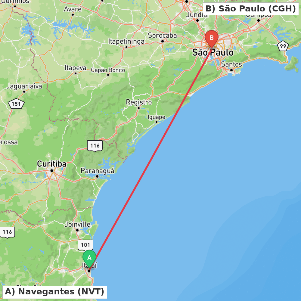 Flight route map from Navegantes to São Paulo
