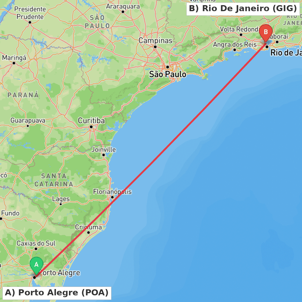 Flight route map from Porto Alegre to Rio De Janeiro