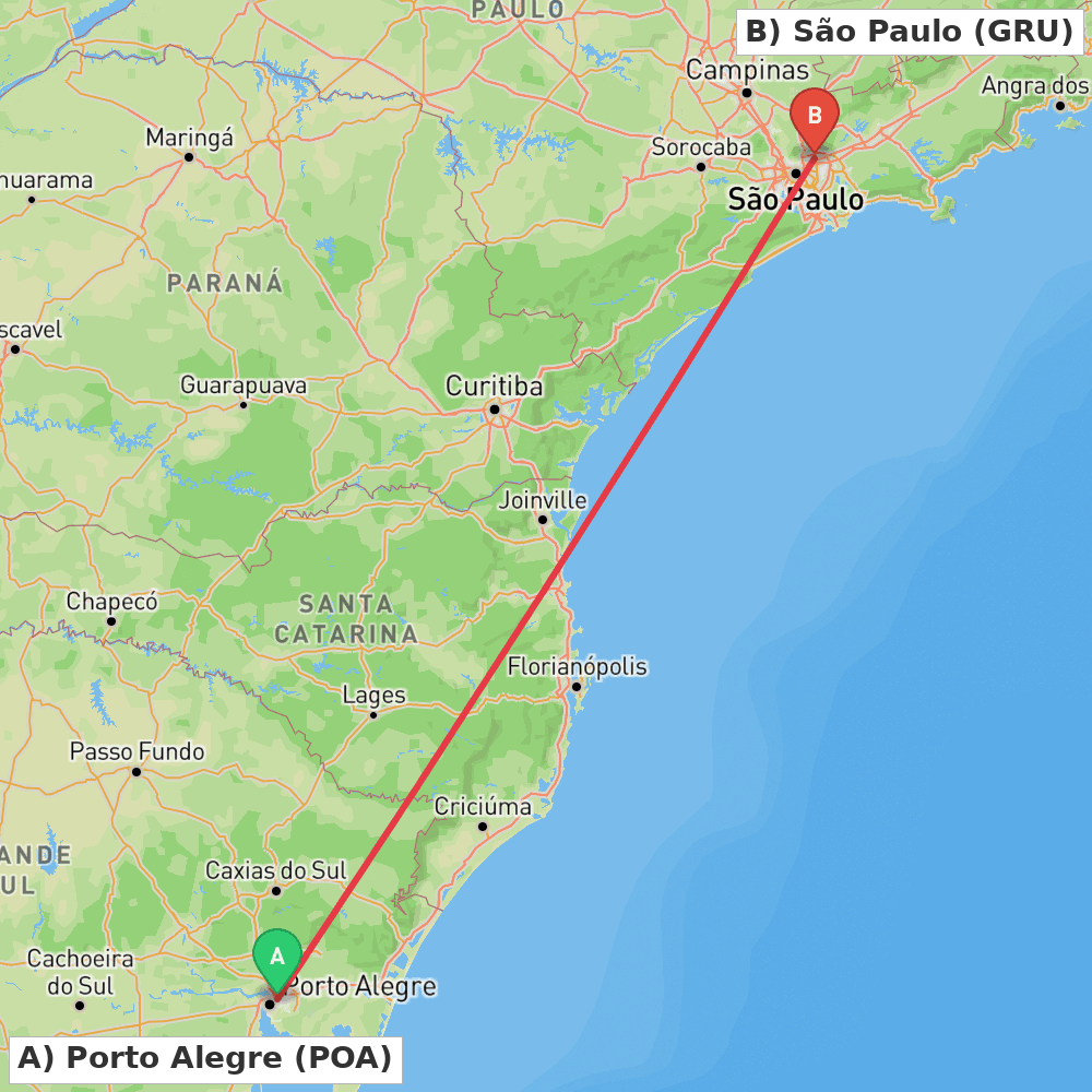Flight route map from Porto Alegre to São Paulo