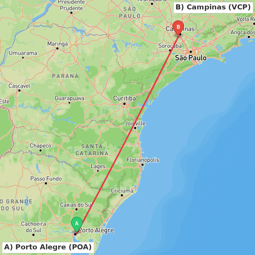 Flight route map from Porto Alegre to Campinas