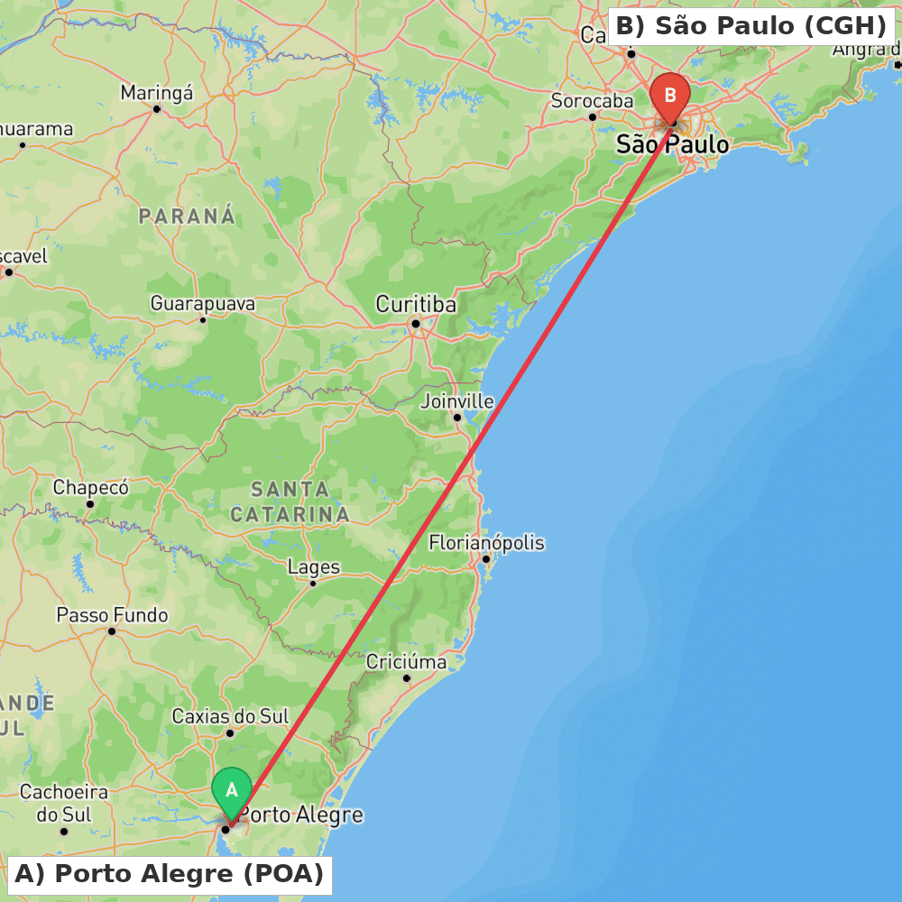 Flight route map from Porto Alegre to São Paulo
