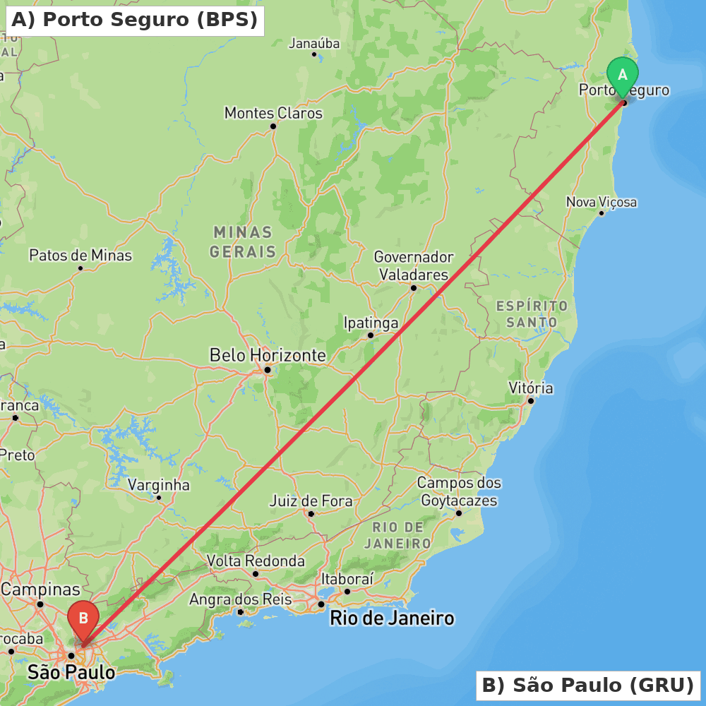Flight route map from Porto Seguro to São Paulo