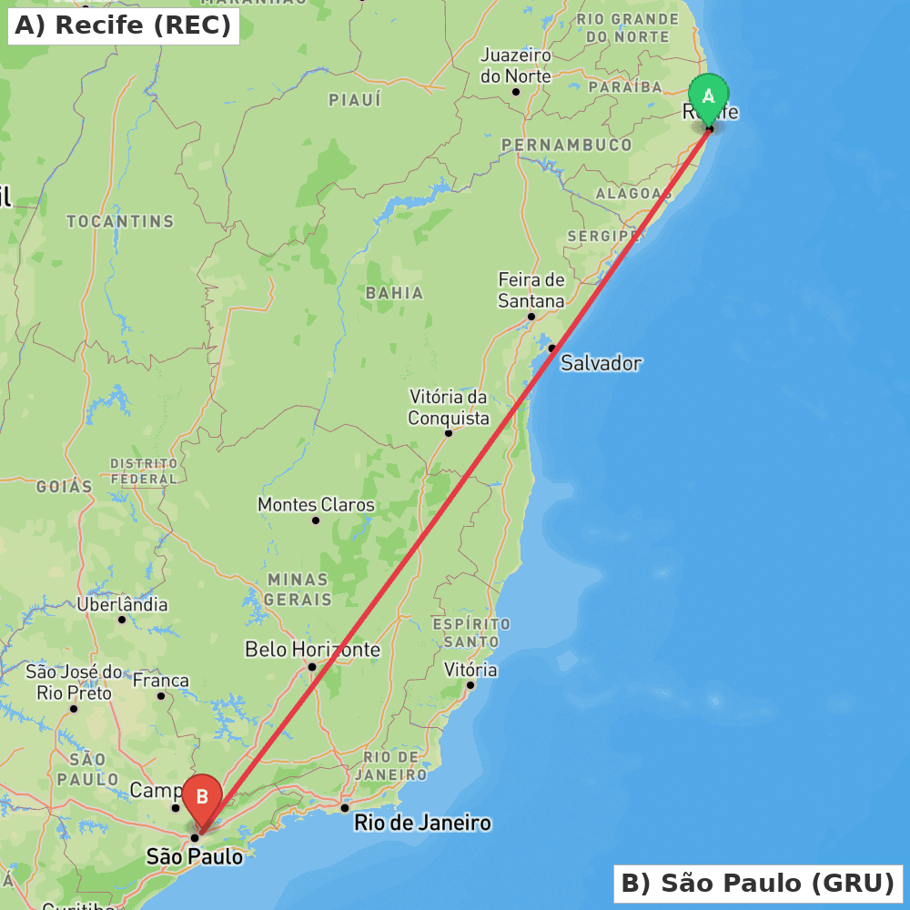 Flight route map from Recife to São Paulo