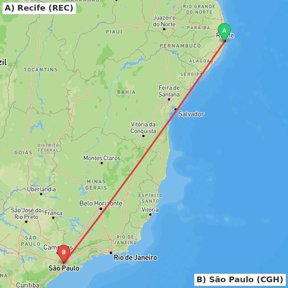 Flight route map from Recife to São Paulo