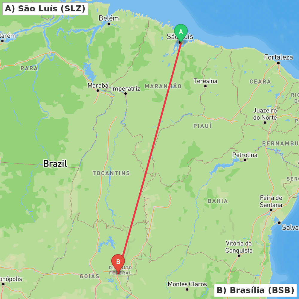 Flight route map from São Luís to Brasília
