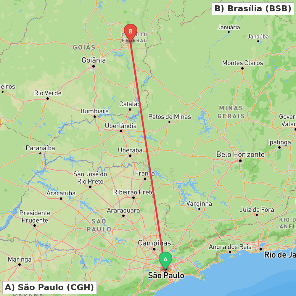 Flight route map from São Paulo to Brasília