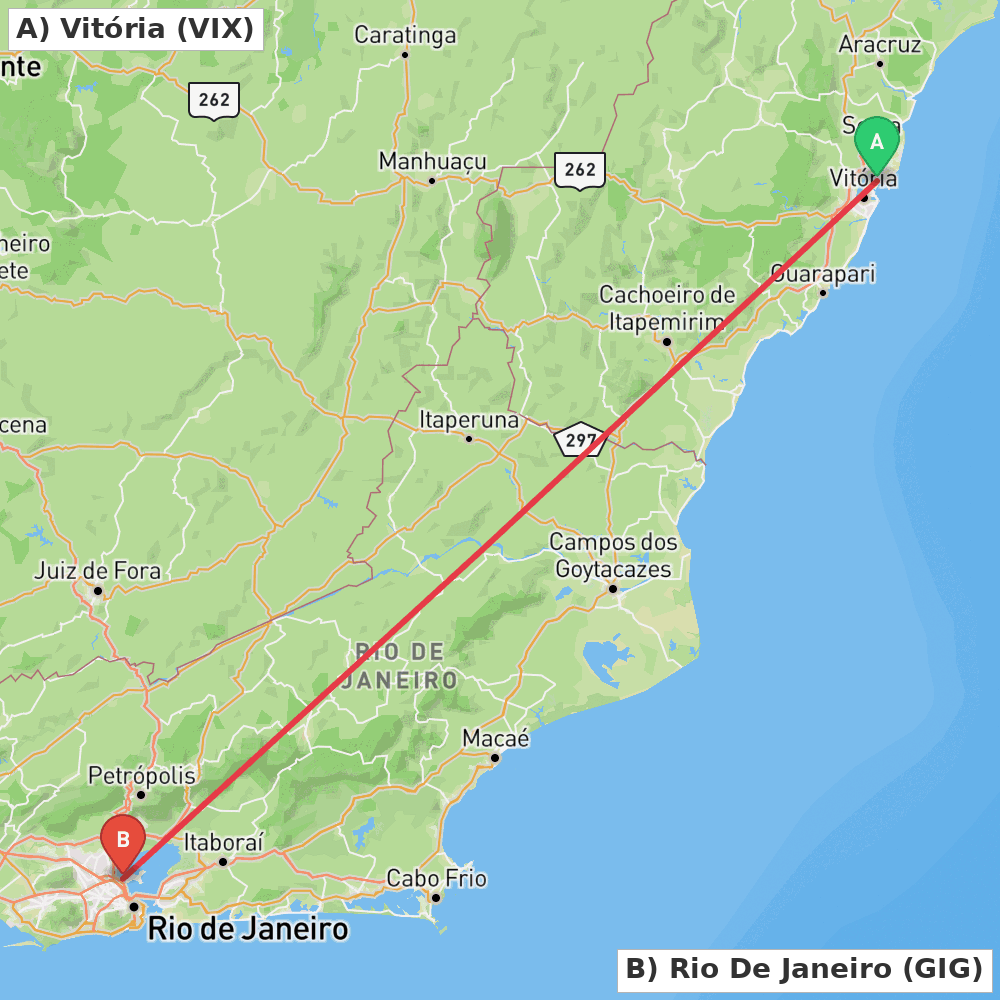 Flight route map from Vitória to Rio De Janeiro