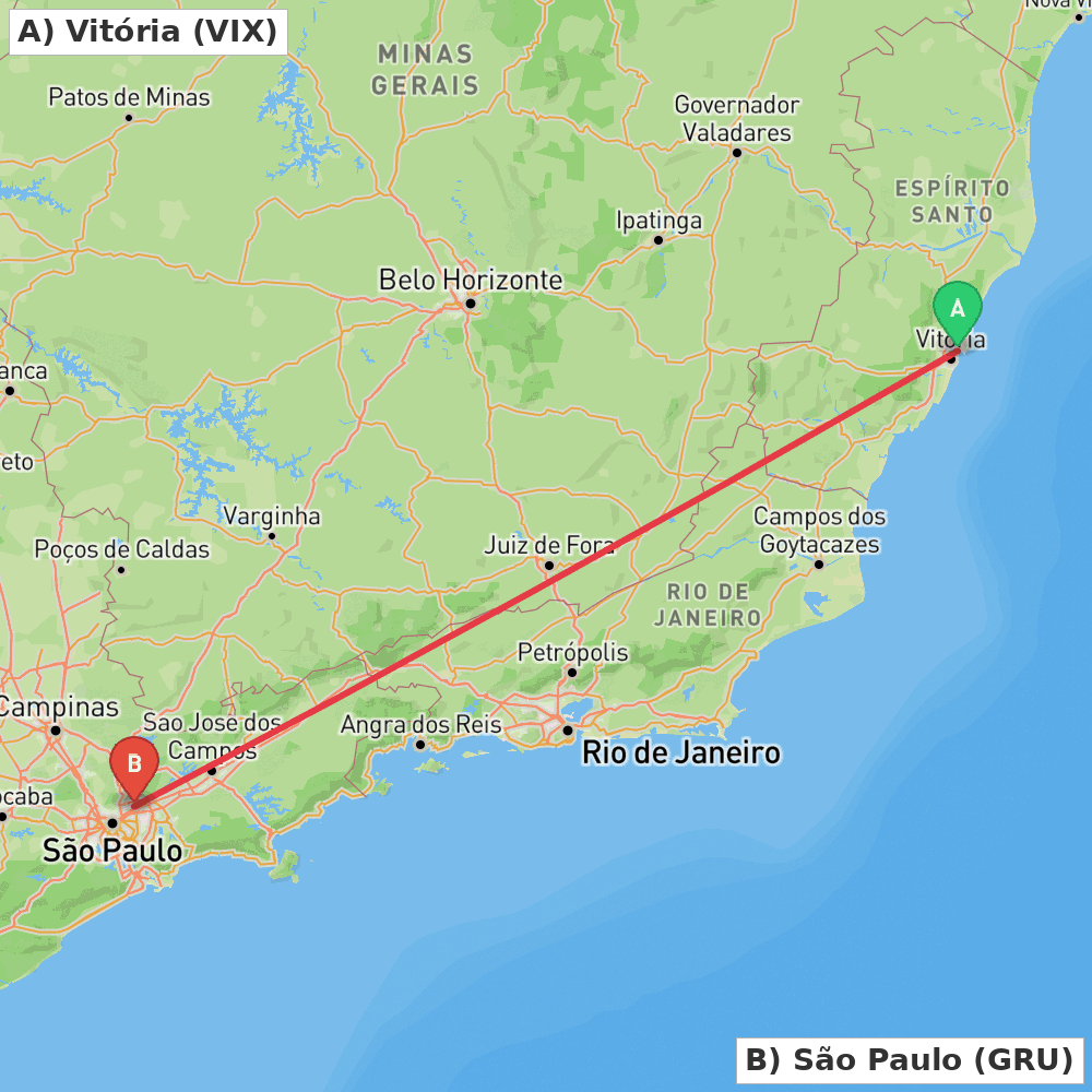 Flight route map from Vitória to São Paulo