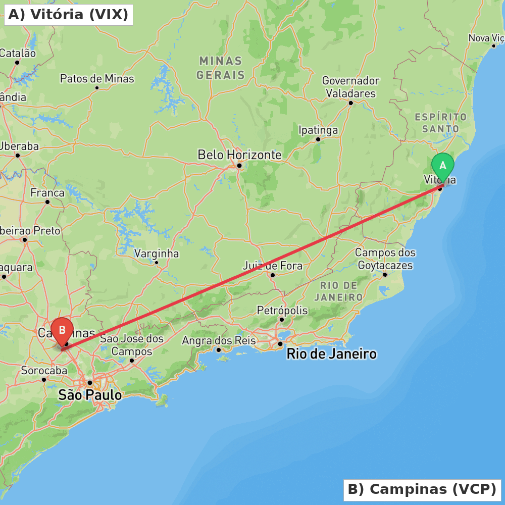Flight route map from Vitória to Campinas