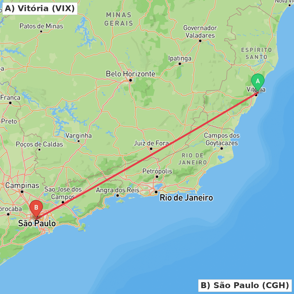 Flight route map from Vitória to São Paulo