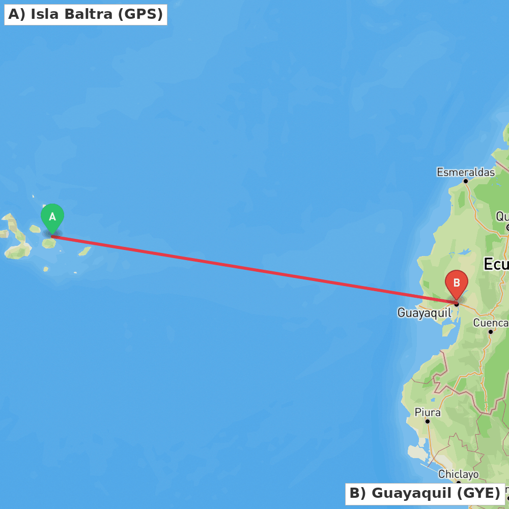 Flight route map from Isla Baltra to Guayaquil