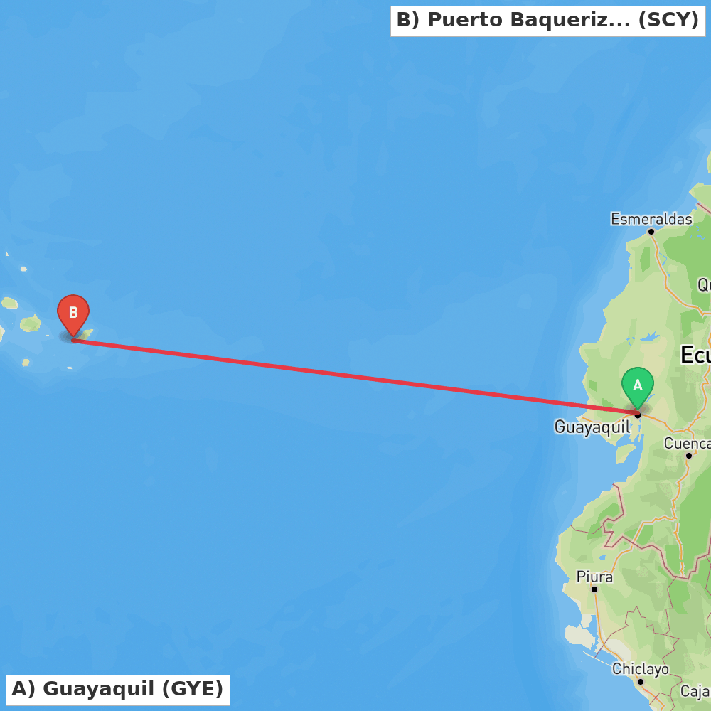 Flight route map from Guayaquil to Puerto Baquerizo Moreno