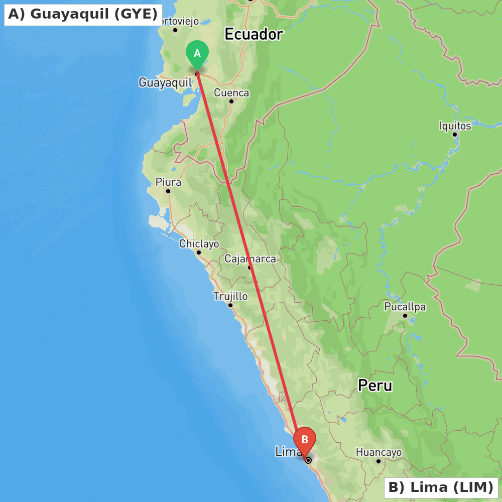 Flight route map from Guayaquil to Lima