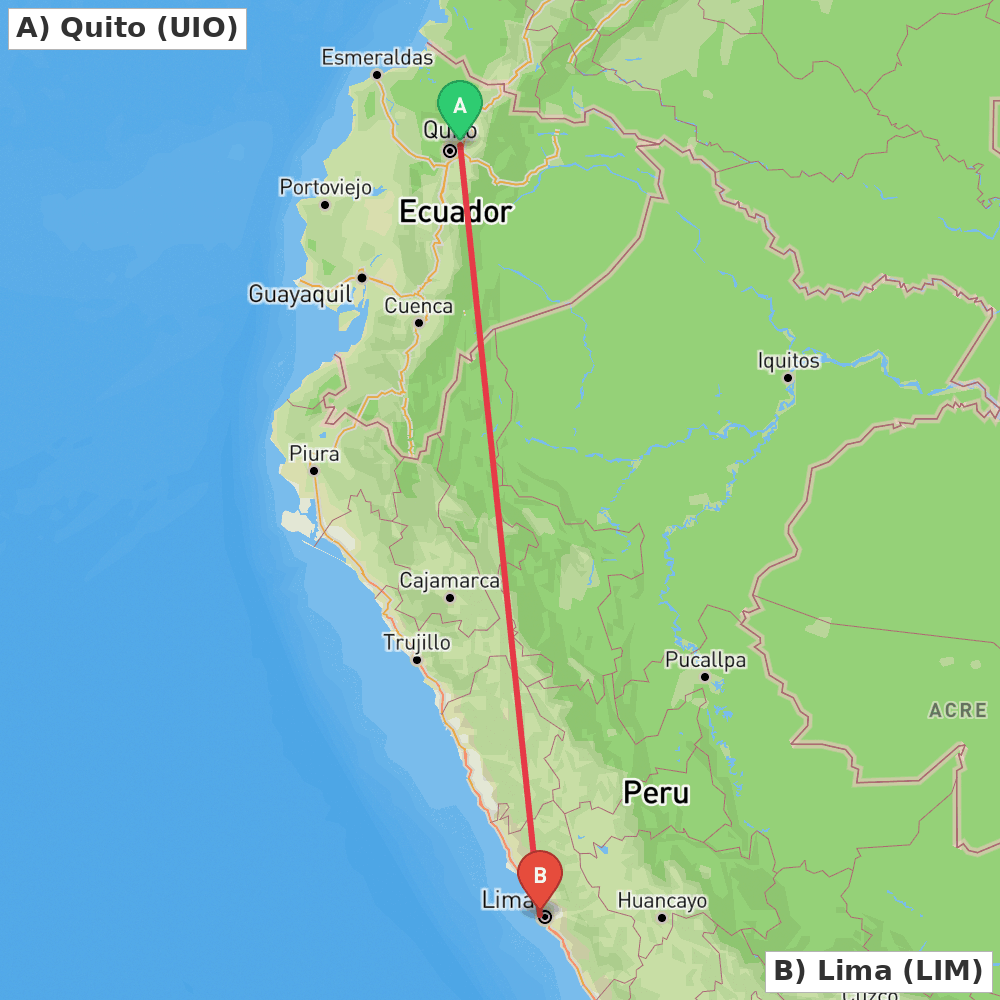 Flight route map from Quito to Lima