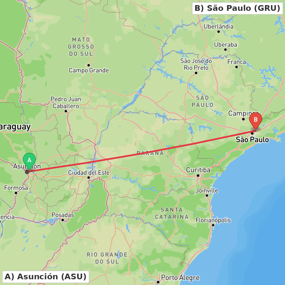 Flight route map from Asunción to São Paulo