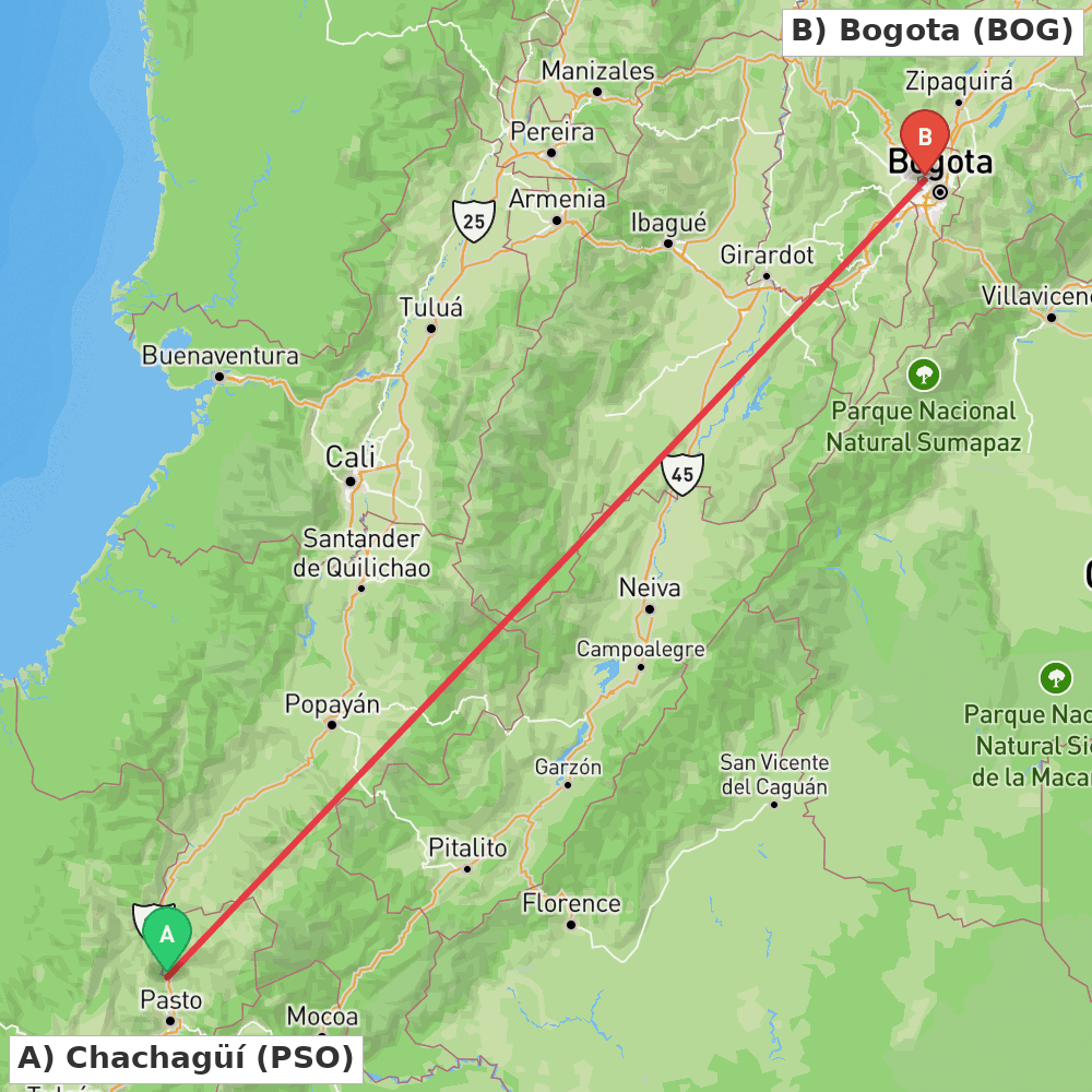 Flight route map from Chachagüí to Bogota