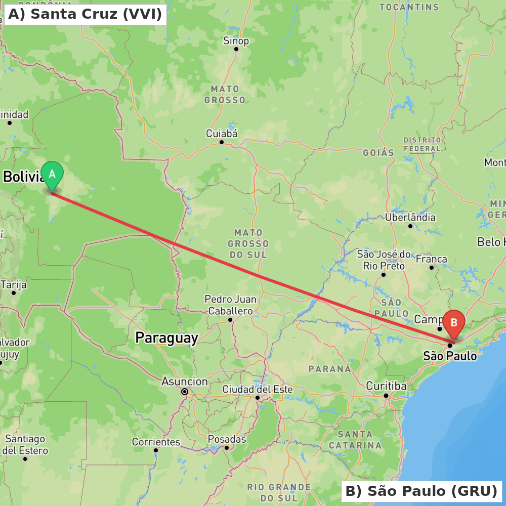 Flight route map from Santa Cruz to São Paulo