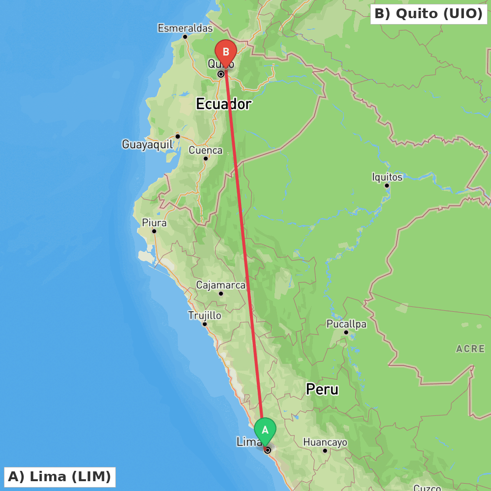 Flight route map from Lima to Quito