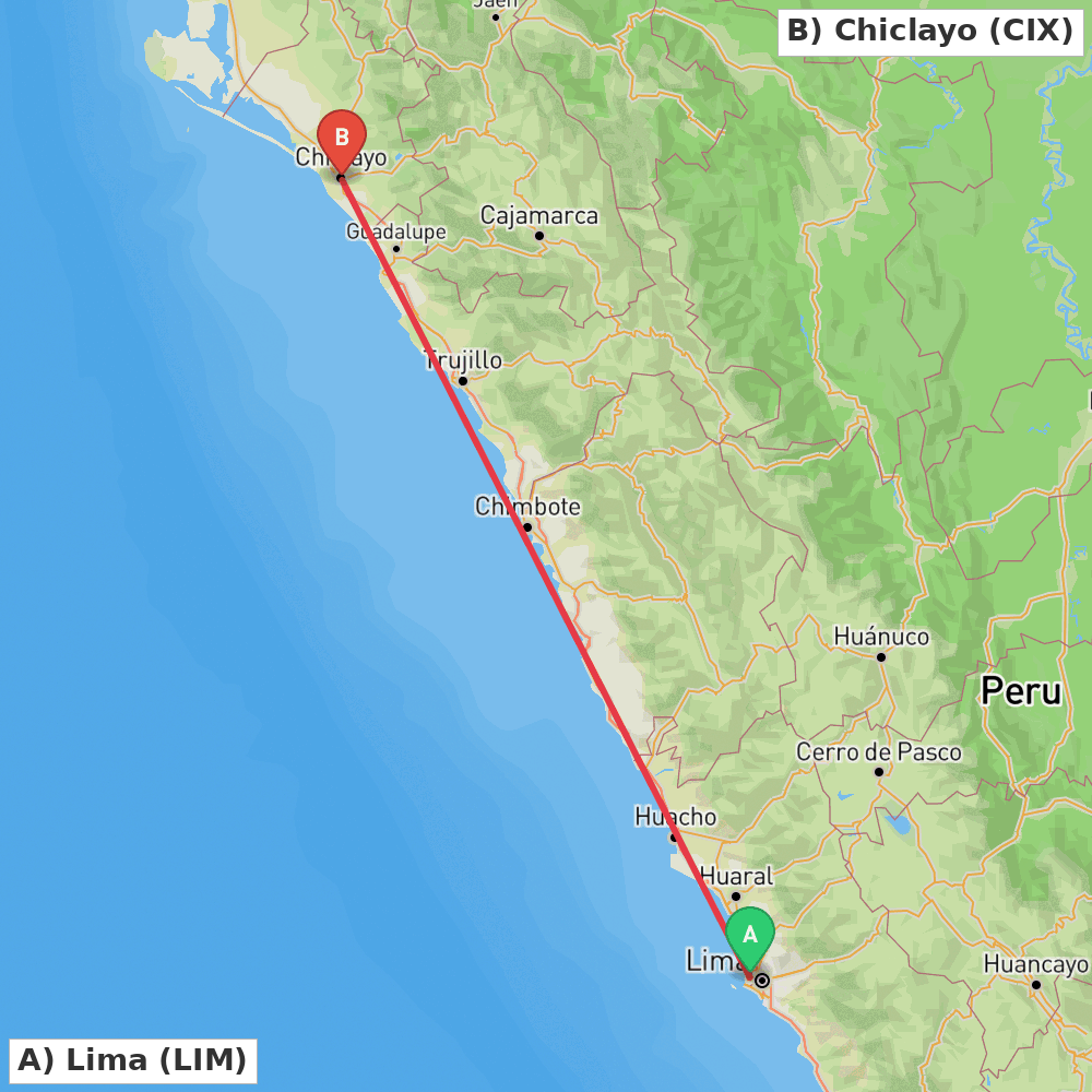 Flight route map from Lima to Chiclayo