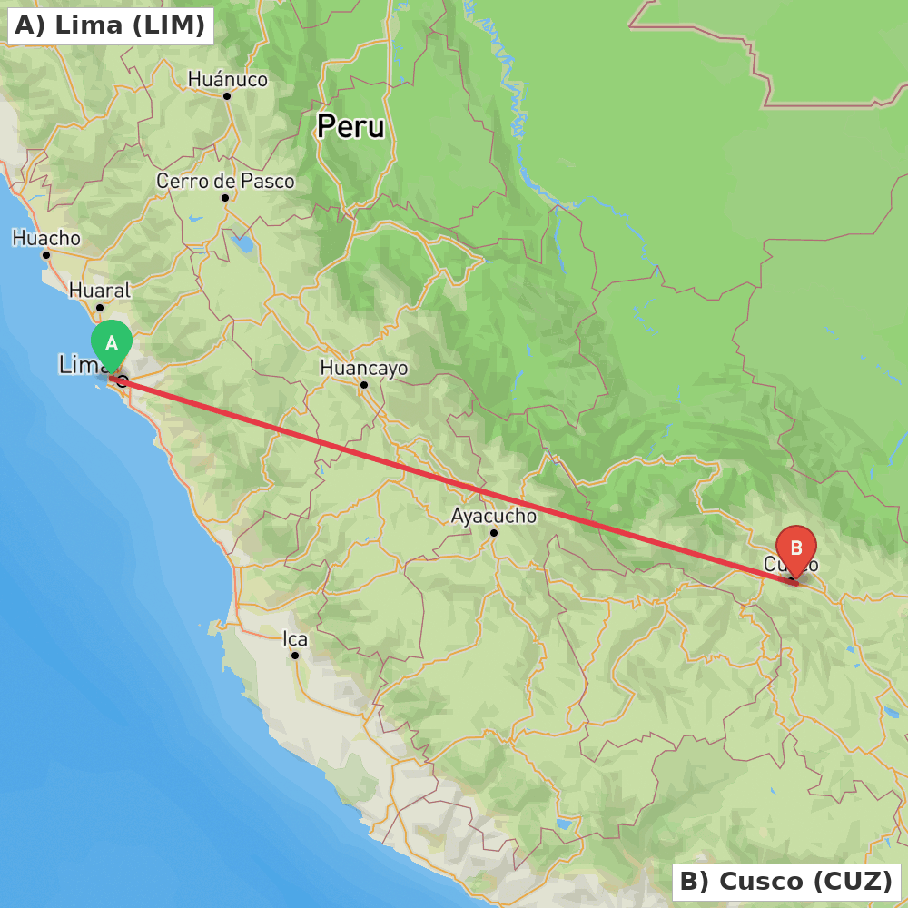 Flight route map from Lima to Cusco