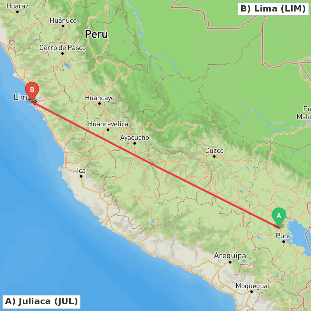 Flight route map from Juliaca to Lima