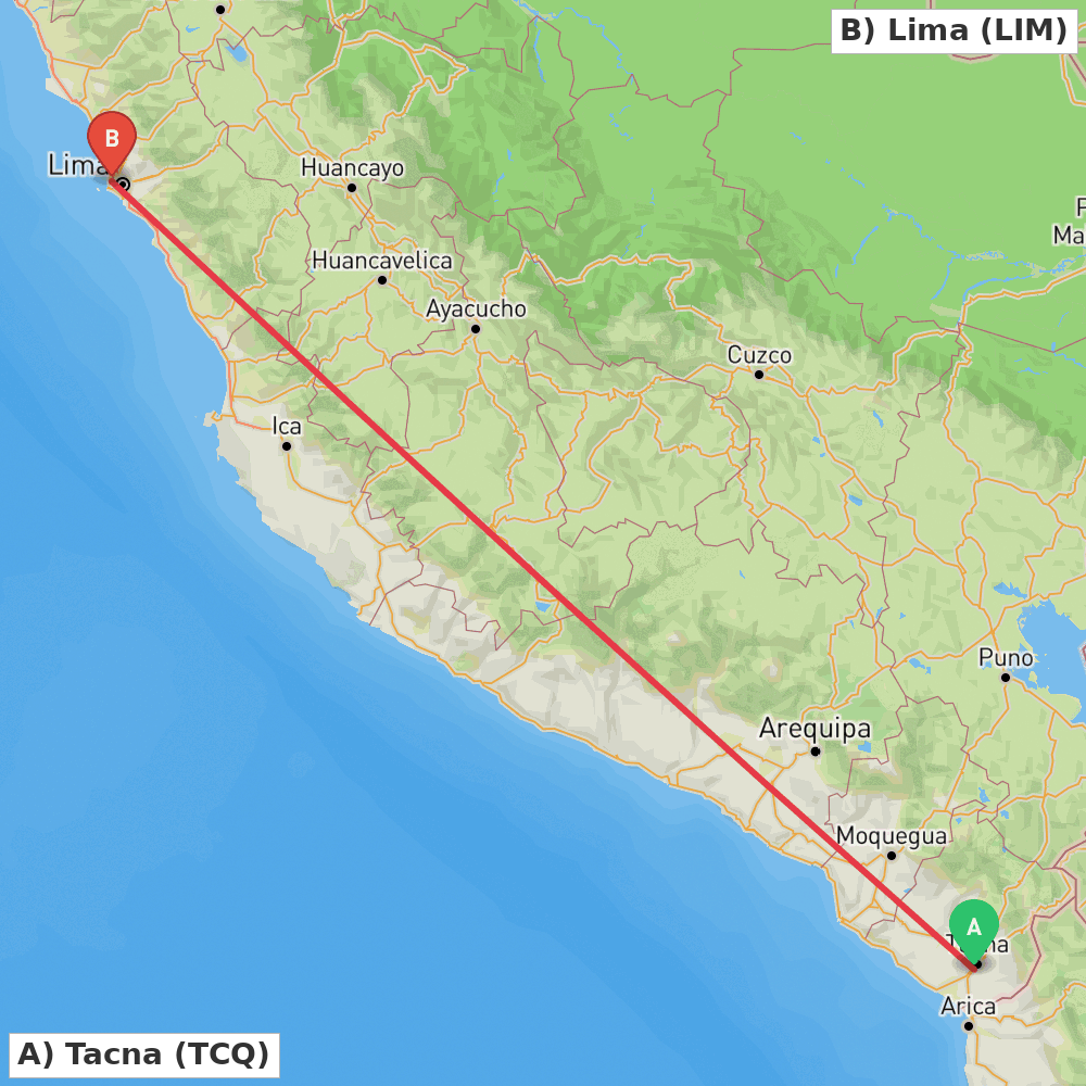 Flight route map from Tacna to Lima