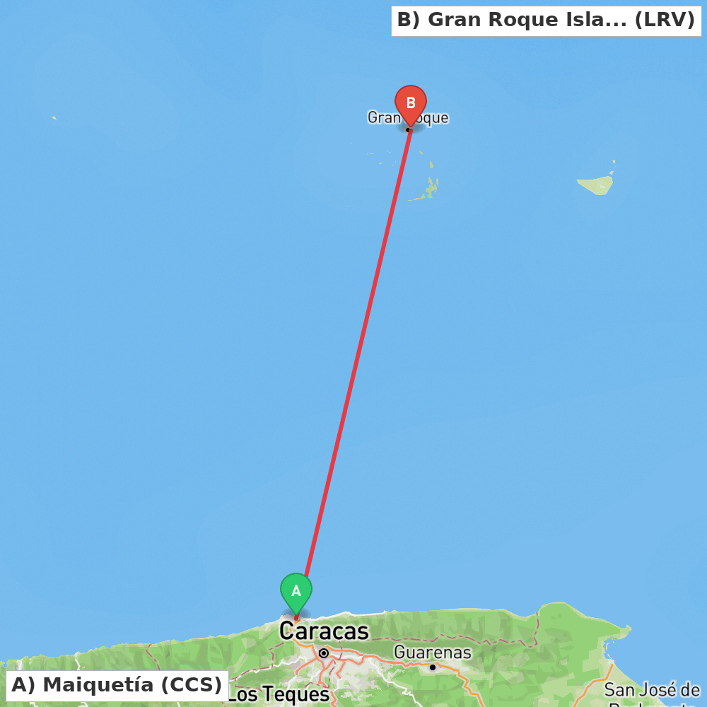 Flight route map from Maiquetía to Gran Roque Island
