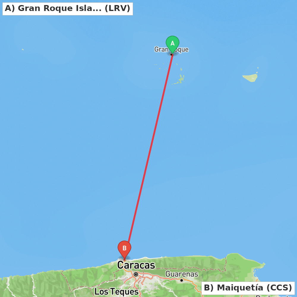 Flight route map from Gran Roque Island to Maiquetía